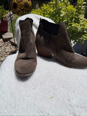 Guess Brown Suede Ankle Booties with Stacked Heel